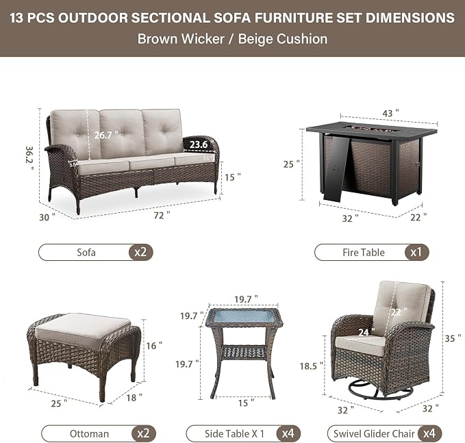 Belord Grand 13 Pieces Outdoor Patio Furniture Set - Image 2