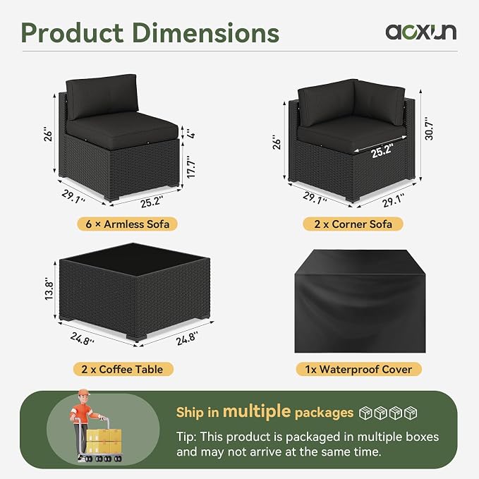 Aoxun 10 Piece Patio Furniture Set Wicker Patio Sectional Sofa Set Outdoor - Image 4