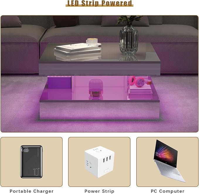 HedoAjim LED Coffee Table with Lights - Image 5