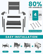 SERWALL Outdoor Patio Furniture Set, 5 Piece HDPE Patio Conversation Sets - Image 7