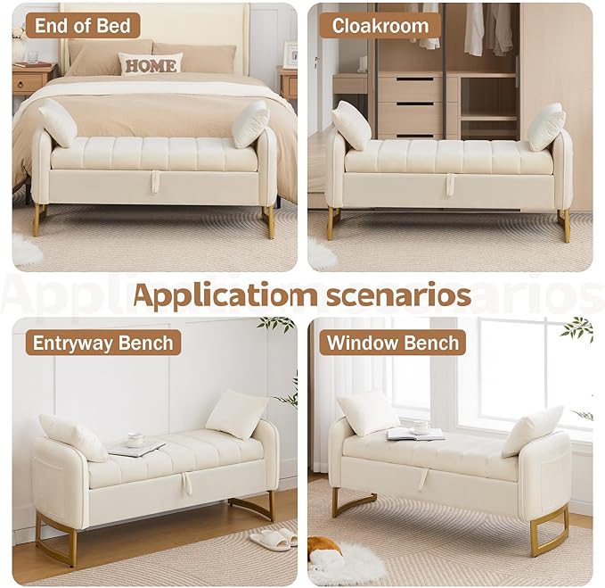 End of Bed Storage Bench, Storage Ottoman Bench - Image 8