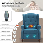 Wingback Recliner Chair with Massage and Heat, Tufted Fabric Push Back Recliner - Image 3