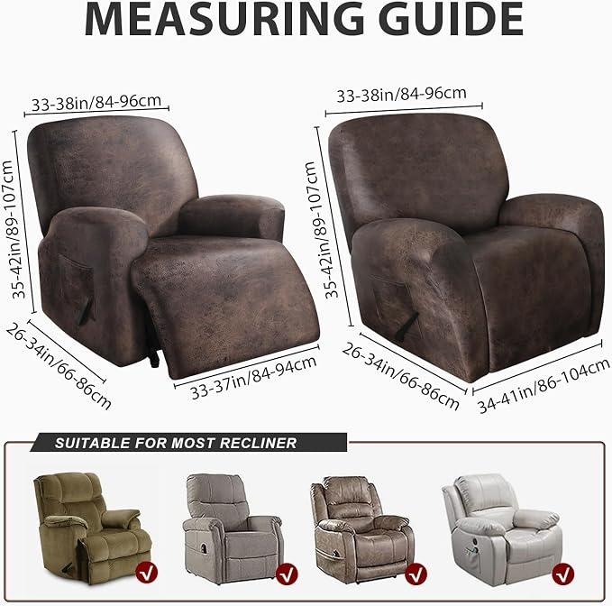 ANARACHON Leather Look Oversize Recliner Chair Covers, Thick 4 Pieces Recliner - Image 3