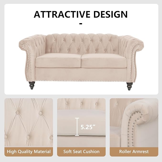 AVZEAR Chesterfield Loveseat, Modern Velvet Sofa Tufted Couch 2 Seater - Image 7