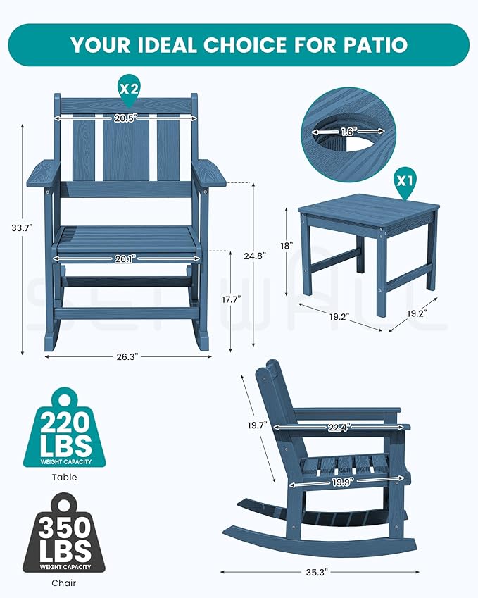 SERWALL Outdoor Rocking Chairs Set of 2 - Image 2
