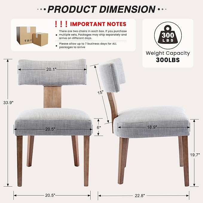 HNY Set of 6 Mid Century Modern Dining Chairs, Farmhouse Linen Fabric - Image 2