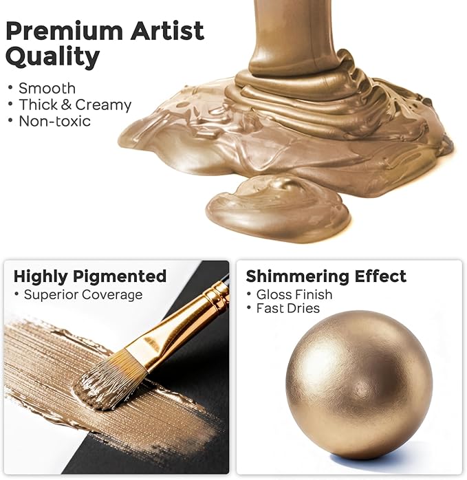 Nicpro Metallic Sahara Gold Acrylic Paint 33.8oz/1000ml, Non Toxic Non Fading - Image 2