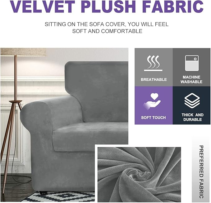 ZNSAYOTX Oversized Velvet 3 Piece Couch Cover - Image 3