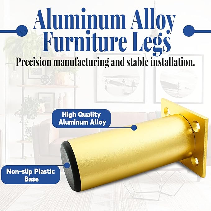 Set of 4 Aluminum Alloy Furniture Legs 4.7 Inch Height, 1.5 Inch Diameter - Image 4