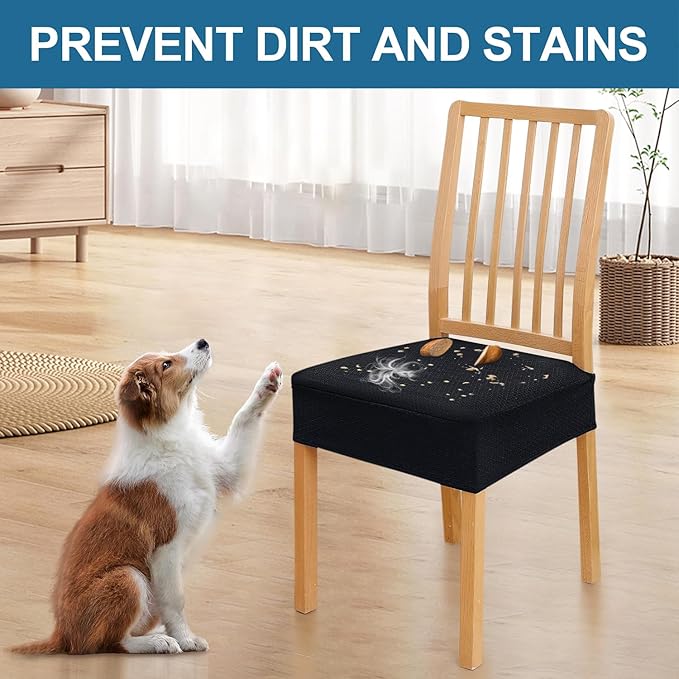 Smiry Waterproof Seat Covers for Dining Room Chairs Set of 4, Stretch Jacquard - Image 6