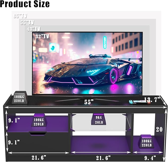 JUMMICO TV Stand, Entertainment Center LED Gaming TV Stand - Image 7