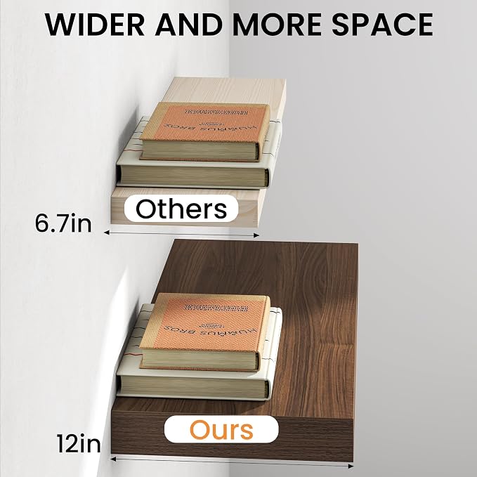 30Inch Walnut Floating Shelves for Wall, 12 Inch Deep Shelves for Bedroom - Image 6