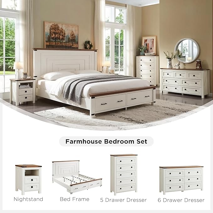T4TREAM Farmhouse 5 Drawers Dresser Chests - Image 6