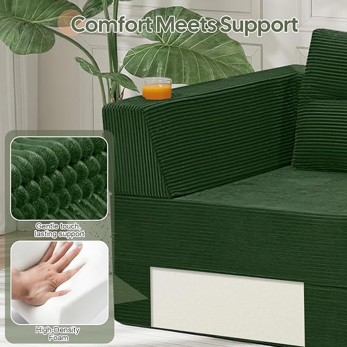 COMAX Futon Sofa Bed 3 Seater, 4 in 1 Folding Boneless Sleeper Corduroy Couch - Image 7