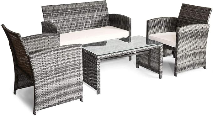 Tangkula 4 PCS Wicker Patio Conversation Set, Outdoor Rattan Sofas - Image 7