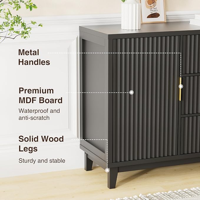 47.2" W Storage Cabinet with 3 Drawers, Fluted Buffet Cabinet with Storage - Image 5