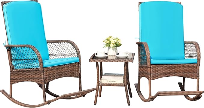 Greesum 3 Piece Outdoor Wicker Rocking Chairs Patio Furniture Set by BuynowfromGreesum