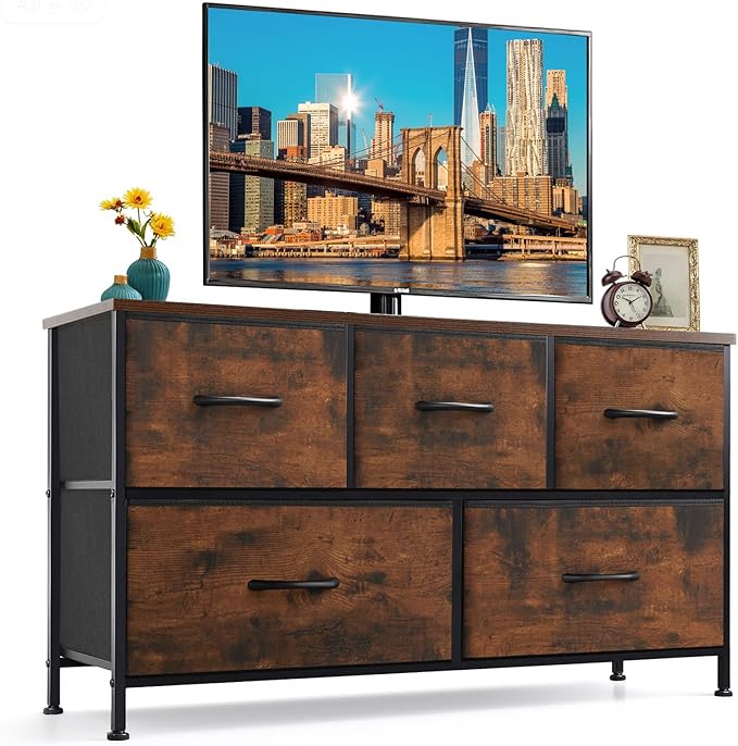 5-Drawer Dresser for Bedroom, Anti-Tip Wide Storage Organizer Fabric Chest of by SageNest