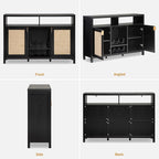 SICOTAS Rattan Coffee Bar Cabinet, Modern Liquor Wine Cabinet Set of 2 Credenza - Image 9