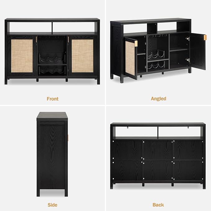 SICOTAS Rattan Coffee Bar Cabinet, Modern Liquor Wine Cabinet Set of 2 Credenza - Image 9