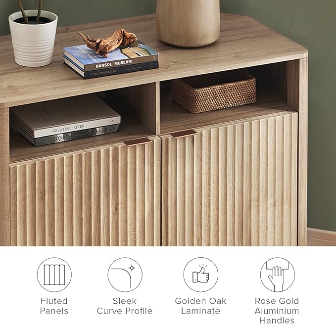 mopio Brooklyn Corner Storage Cabinet, Mid Century Modern Buffet, Entertainment - Image 3