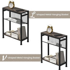 Small Side Table Set of 2 for Small Space, 3-Tier Narrow End Tablewith Magazine - Image 4
