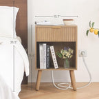 Fultyle Wood Nightstand with Charging Station, Bedside Table with Fluted - Image 2