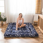MAXYOYO Japanese Floor Mattress Navy Floral Printed Futon Mattress Foldable by MAXYOYO