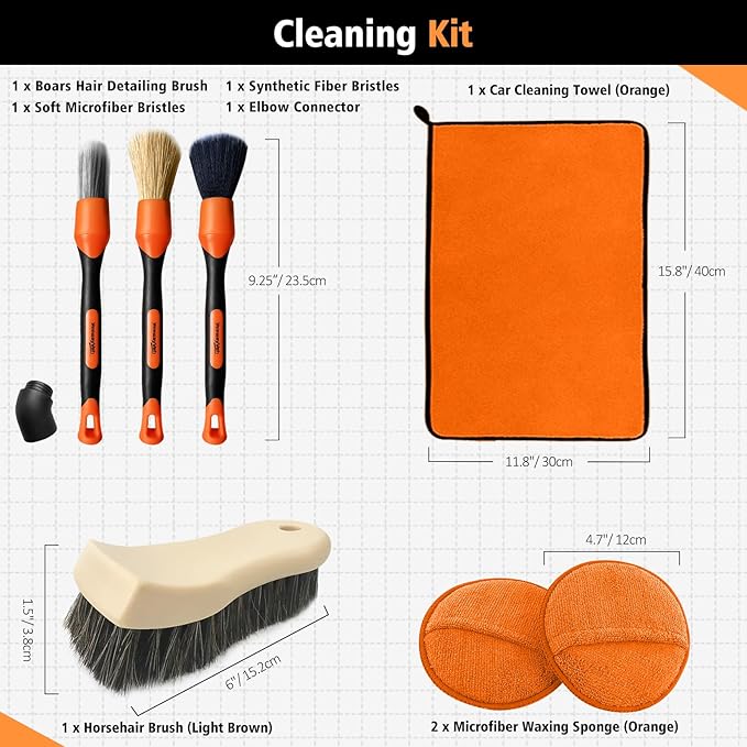 YeewayVeh 7PCS Car Interior Detailing Kit, Horse Hair Car Leather Brush - Image 8