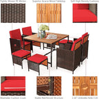 Tangkula 9 Pieces Acacia Wood Patio Dining Set, Space Saving Wicker Chairs and - Image 8