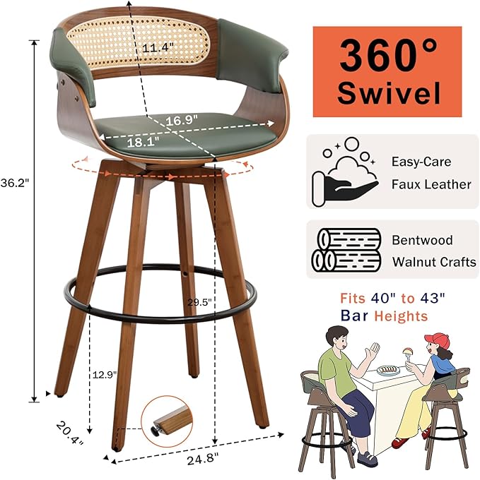 Set of 2 Rattan Swivel Bar Stools - Image 2