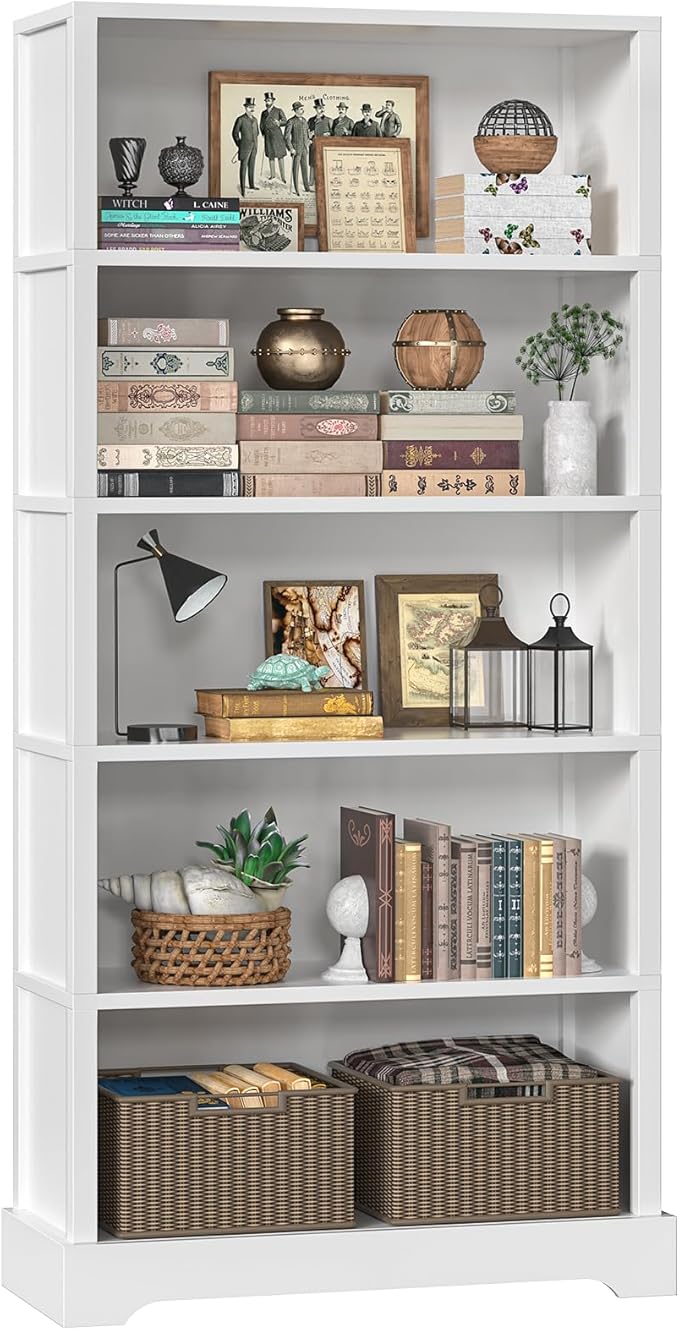 TVU 5-Tier Wooden Book shelf, Floor-Standing Display Bookcase, Farmhouse Style by TVU