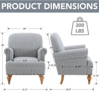 Blue Striped Linen Fabric Accent Chair, Coastal Upholstered Armchair - Image 2