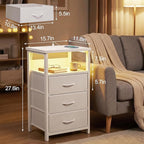 Fixwal White Nightstand with Charging Station, LED Night Stand with 3 Fabric - Image 3