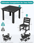 SERWALL Outdoor Dining Set for 4, HDPE Square Table and Chairs Set All Weather - Image 2