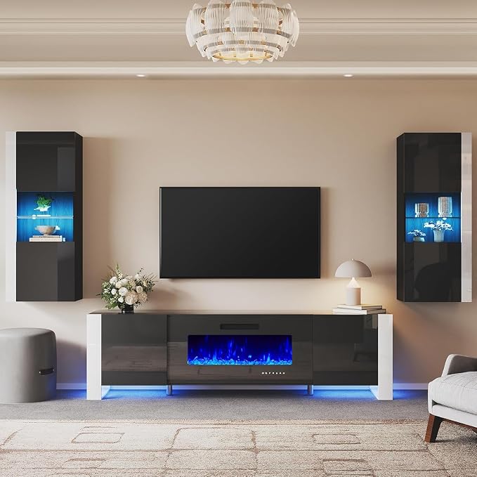 AMERLIFE Modern 3-Piece Wall Unit Entertainment Center Set - Image 8