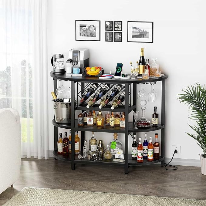 Zarler Bar Cart with Power Outlet Easy to Assemble, LED Home Bar Cabinet - Image 7