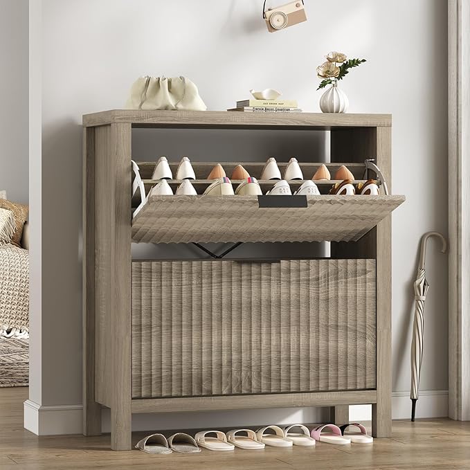 YOMILUVE Shoe Cabinet Storage for Entryway, Fluted Shoe Cabinet by YomiluveDesign