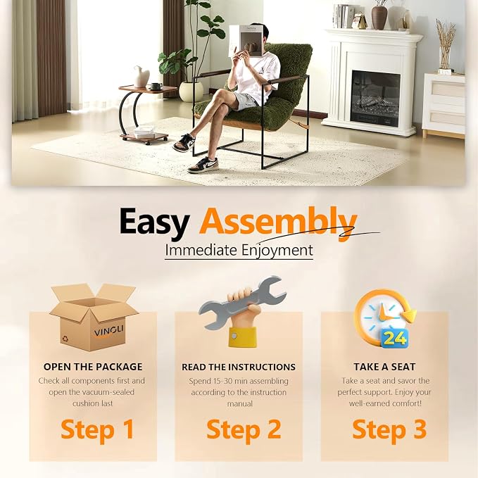 VINGLI 28" Wide Plush Upholstery Sling Modern Accent Chairs Set of 2, Cute - Image 9