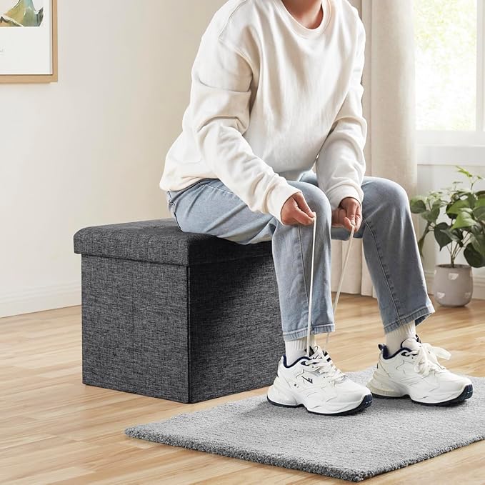 Ornavo Home 2 Pack 15 Inch Folding Storage Ottoman - Image 2