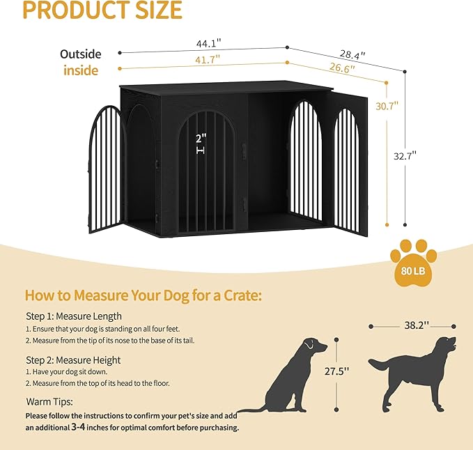 Hzuaneri 44.1" Wooden Dog Crate Furniture, Indoor Dog Kennel Dogs Cage - Image 2