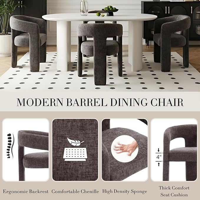 Modern Chenille Dining Chairs Set of 6, Upholstered Barrel Chairs - Image 4