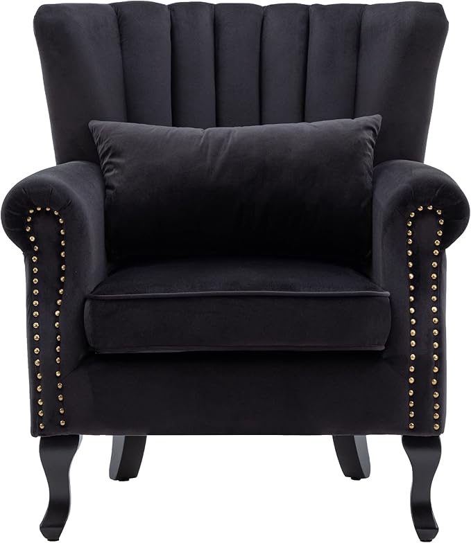 Mid-Century Modern Accent Chair Velvet Armchair Tufted Wingback Santa Club by DMFurniture