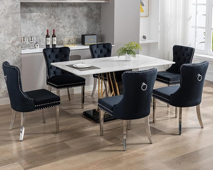 KCC Velvet Dining Chairs Set of 6, Upholstered High-end Tufted Dining Room Chair - Image 2
