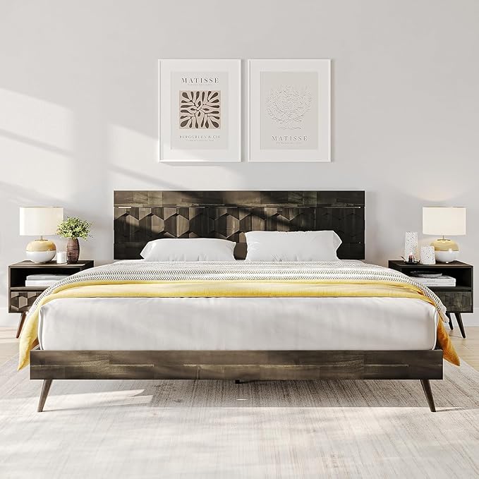 Bme Georgina King Size Bed Frame and Headboard, Signature Handcrafted Geometric by Bme