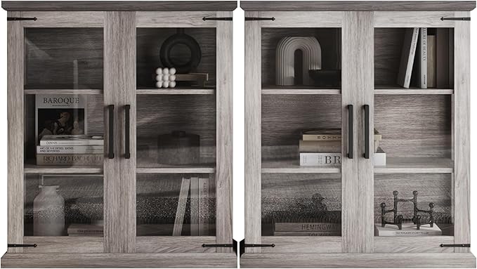 BELLEZE Set of 2 Glass Display Cabinet, Living Room, or Kitchen - Image 8