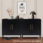 Set of 2 Storage Cabinet with Doors, Modern Black Accent Cabinet, Free Standing - Image 5