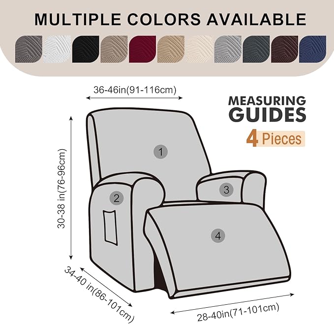 Oversized Recliner Chair Covers, 4-Piece Stretch Geometric Strokes Jacquard - Image 2