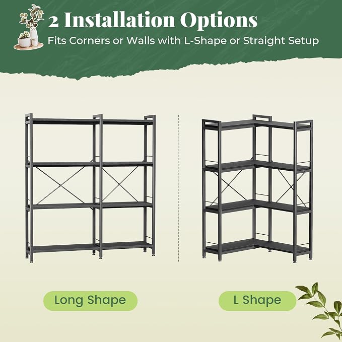 Huuger 4 Tier Bookshelf, L Shaped Corner Bookshelf - Image 9