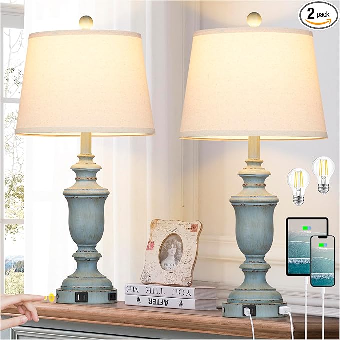 Cinkeda 25.6" Blue Table Lamps Set of 2 by Cinkeda